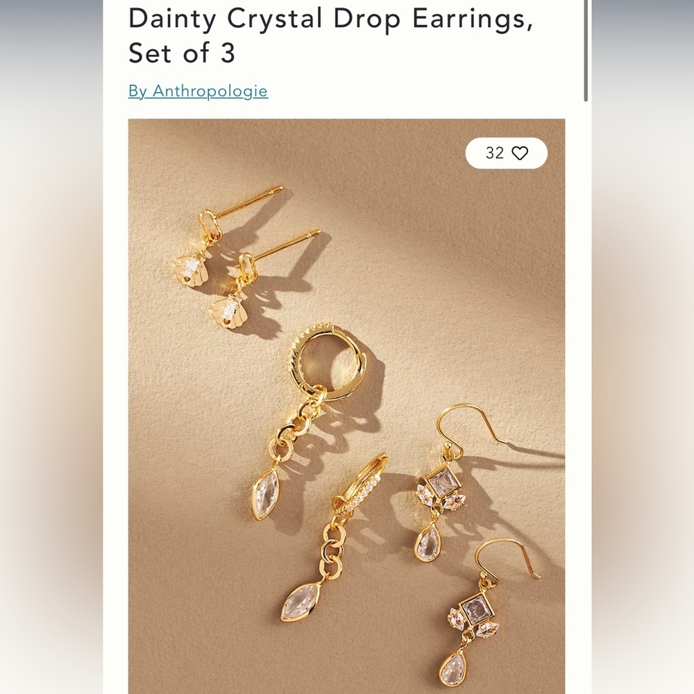 Dainty Crystal Drop Earrings, Set of 3